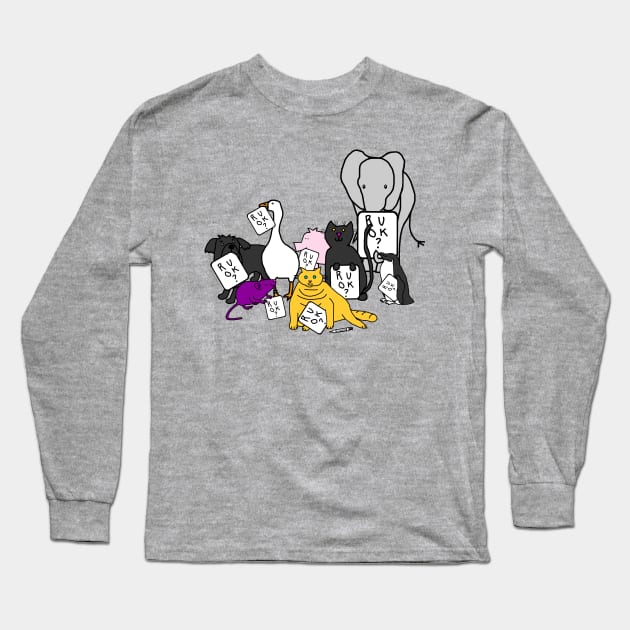 Cute Animals with Compassion ask R U OK Long Sleeve T-Shirt by ellenhenryart